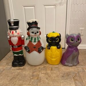 Holiday Blow Mold Lot Of (4) Halloween Christmas Yard Decoration LOOK
